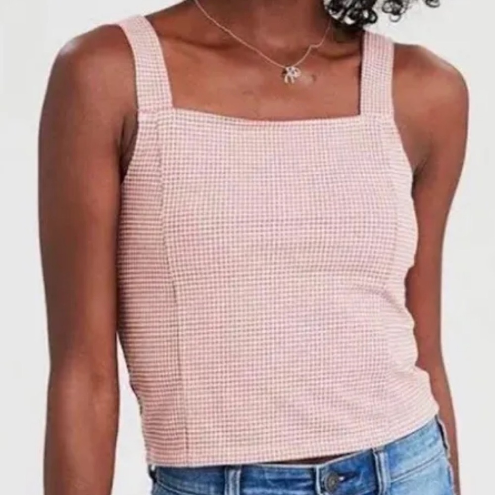 American eagle pink gingham square neck corset style crop top